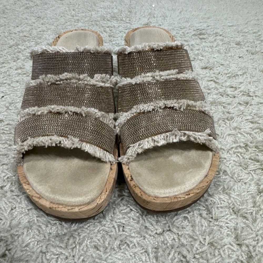 Vaneli Carry Espadrilles‎ Wedge Slip On Strappy Sandals Size 7 Metallic Fringe